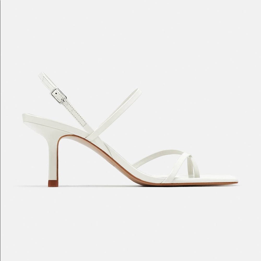 Zara white strappy mid-heel leather sandals